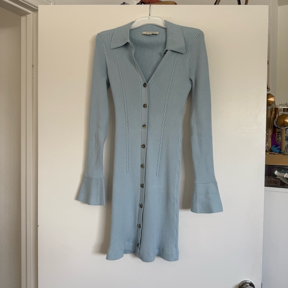 Favorite Daughter Light Blue Ribbed Button-Front Knit Dress